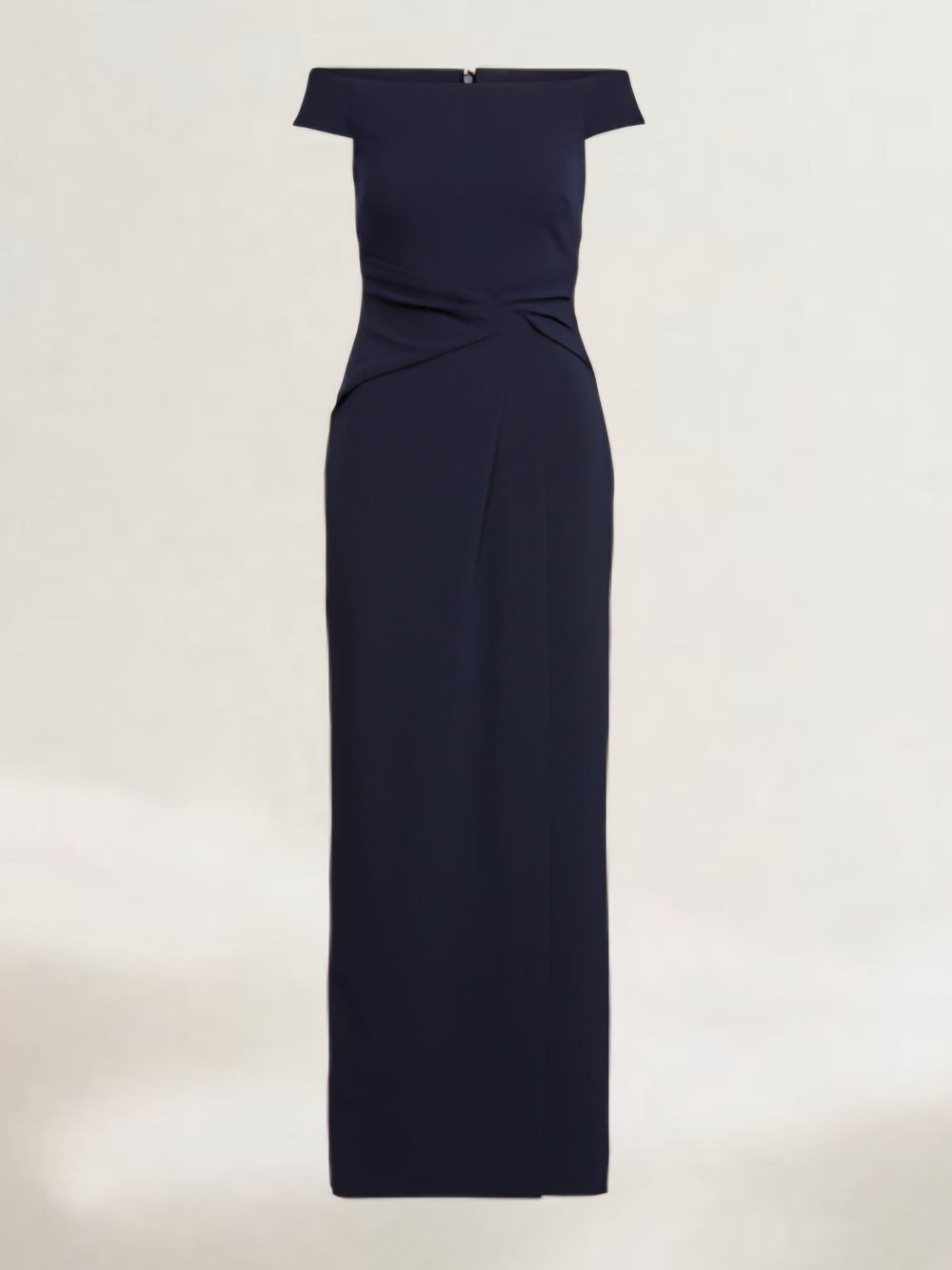 Lauren Ralph Lauren Crepe Off-The-Shoulder Gown Navy Blue Formal Evening Sz 0